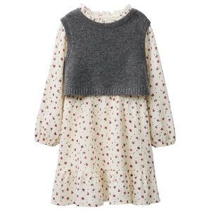 Zara Cream Floral Dress with Gray Knit Vest